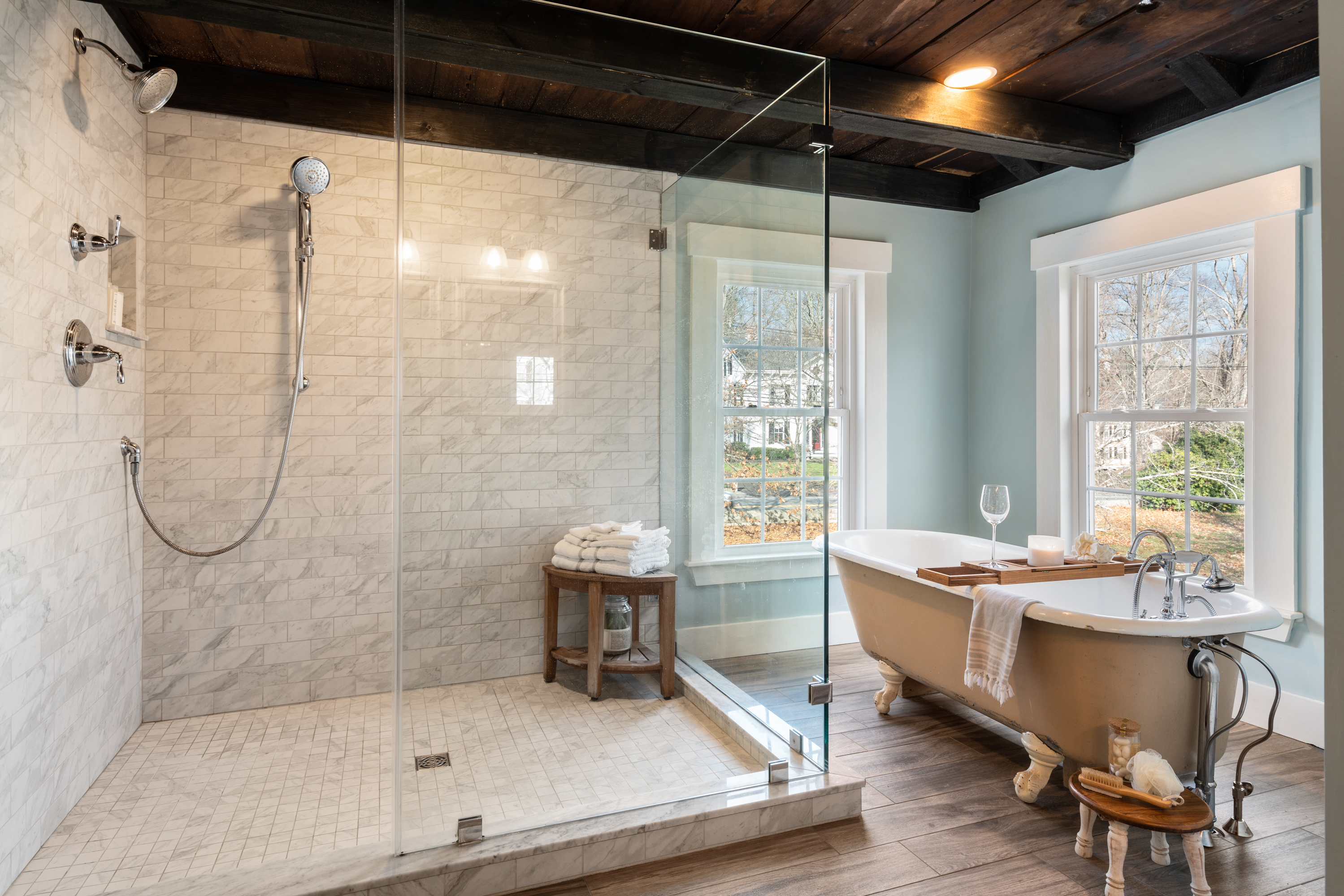 Bathroom remodel with a walk-in shower and double vanity