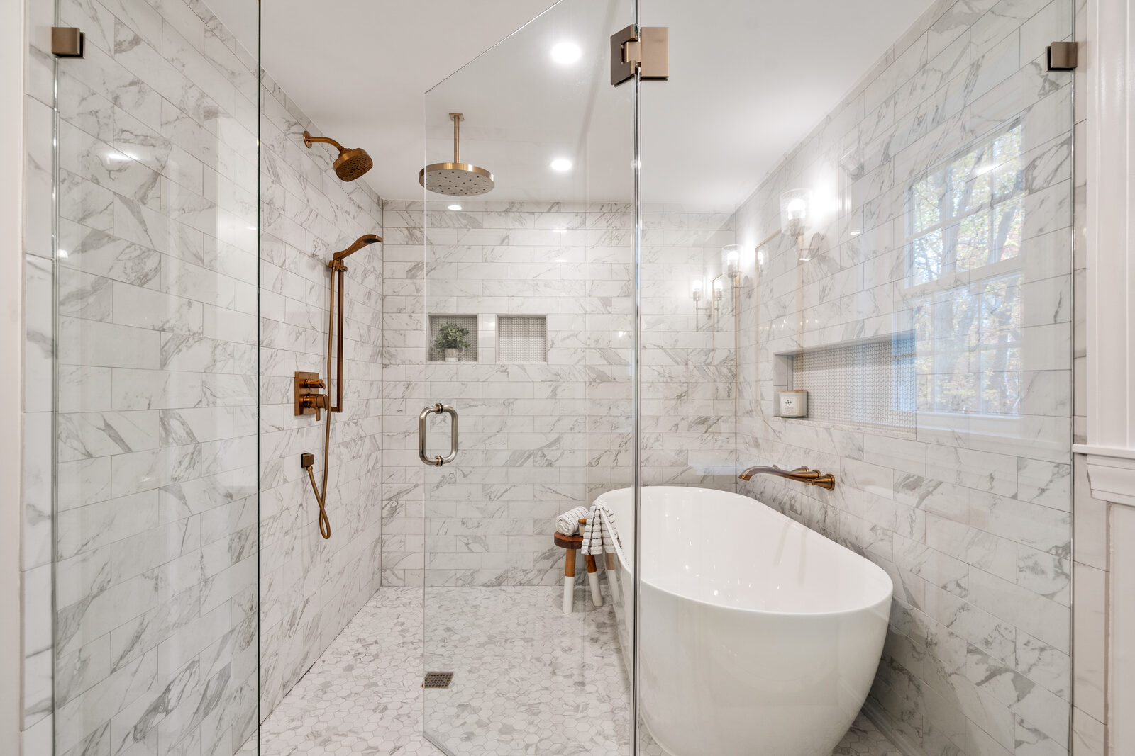 Bathroom remodel with a walk-in shower and double vanity