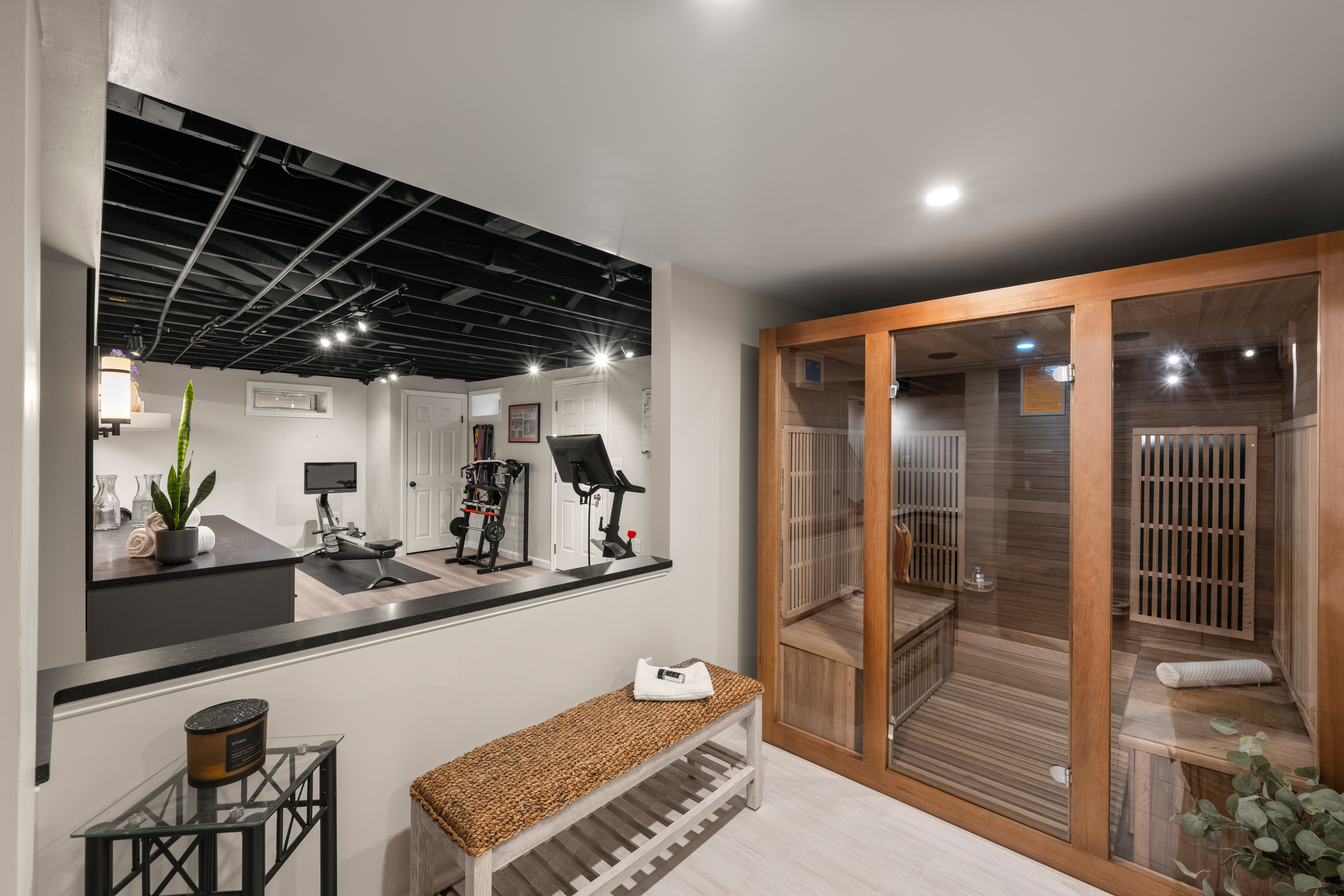 Finished basement family room by Masters Touch Design Build